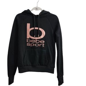Bebe Sport Sweater Womens Medium Black Hooded Pullover Outdoor Pockets